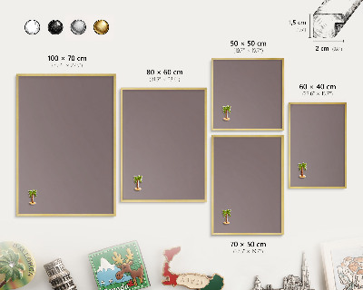 Metal magnet board with a gold frame Ash brown