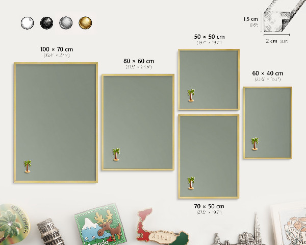Metal magnet board with a gold frame Sage