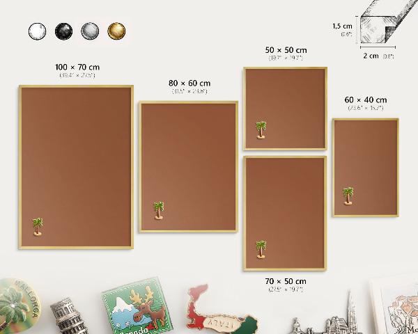 Magnetic board for magnets in a gold frame Dark orange