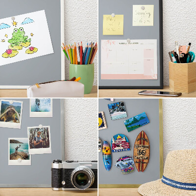 Metal magnet board with a gold frame Delicate gray