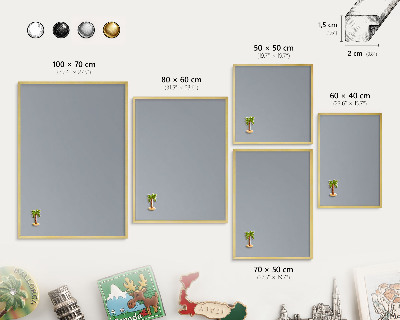 Metal magnet board with a gold frame Delicate gray