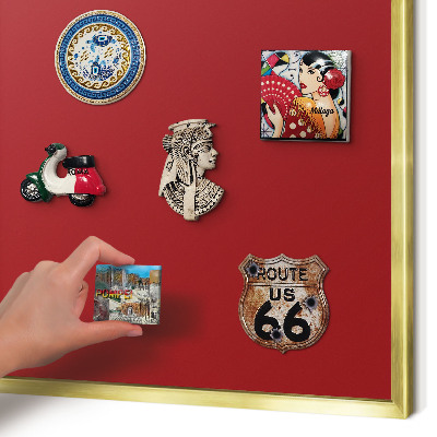Metal magnet board with a gold frame Light burgundy