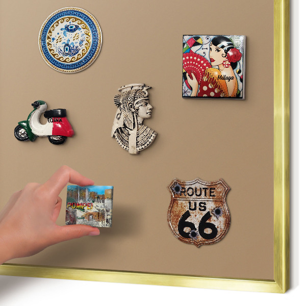 Magnetic board for magnets in a gold frame Warm light brown
