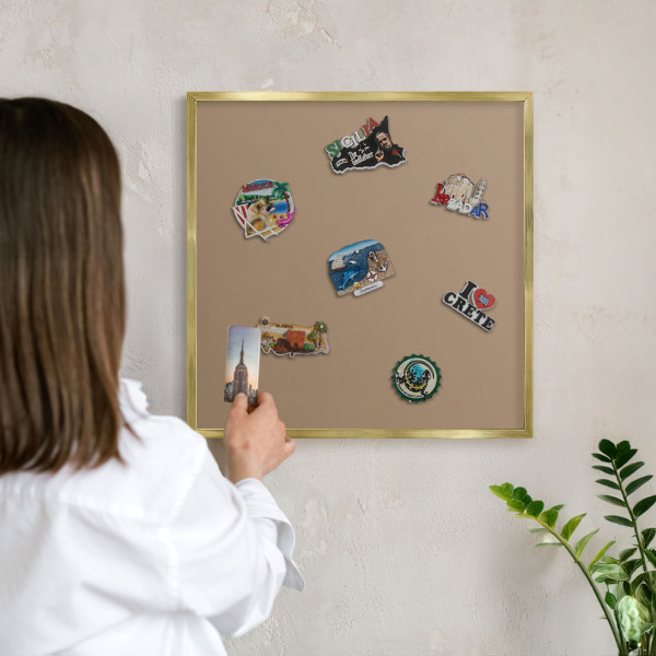 Magnetic board for magnets in a gold frame Warm light brown