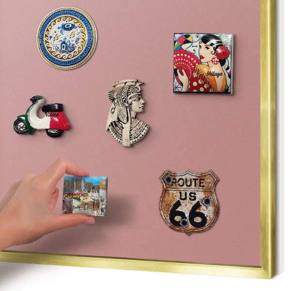 Metal magnet board with a gold frame Pastel dusty pink