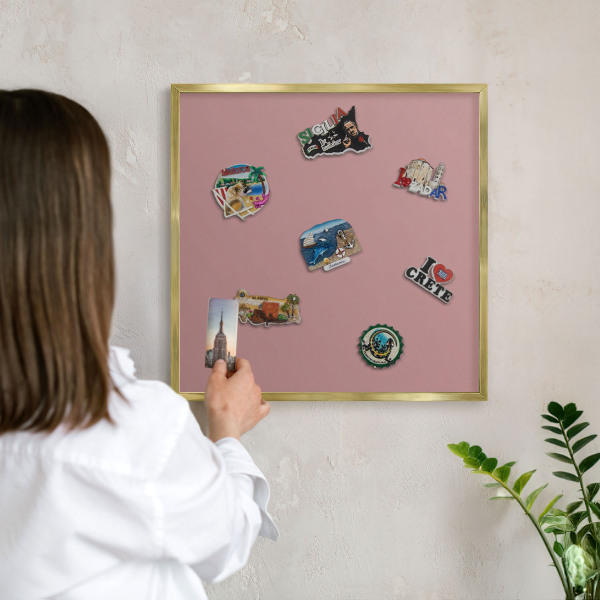 Metal magnet board with a gold frame Pastel dusty pink