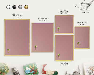 Metal magnet board with a gold frame Pastel dusty pink
