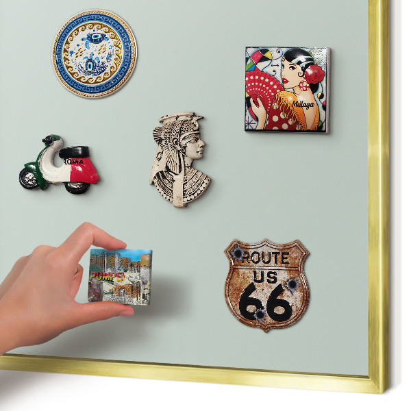 Metal magnet board with a gold frame Light mint