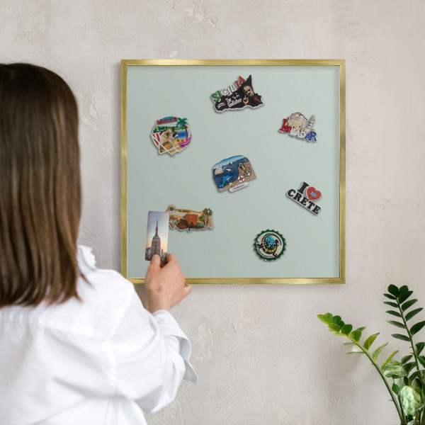 Metal magnet board with a gold frame Light mint