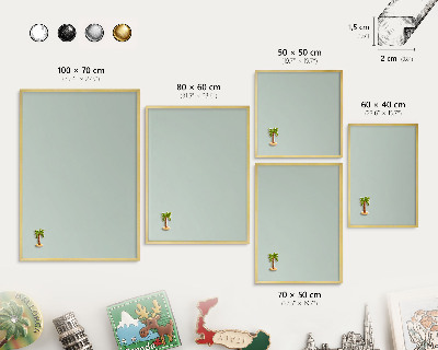Metal magnet board with a gold frame Light mint