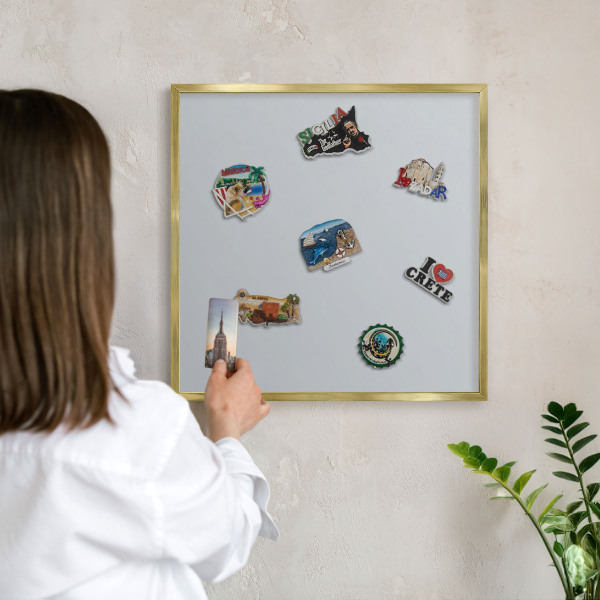 Magnetic board for magnets in a gold frame Light gray