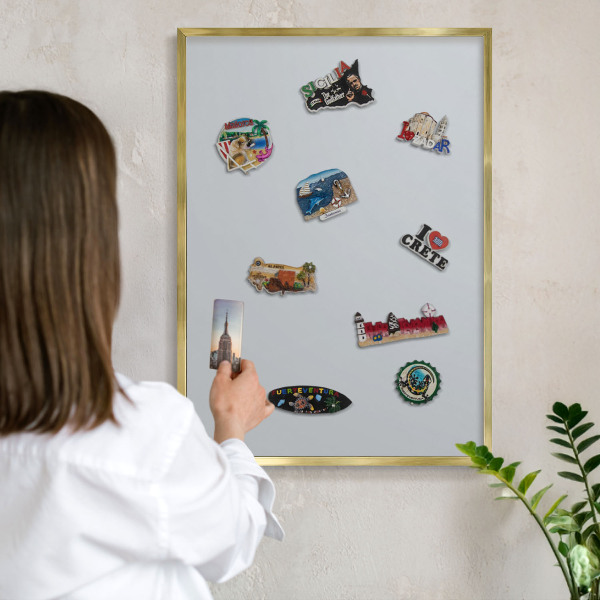 Magnetic board for magnets in a gold frame Light gray