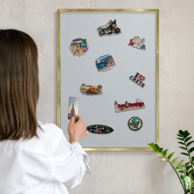 Magnetic board for magnets in a gold frame Light gray