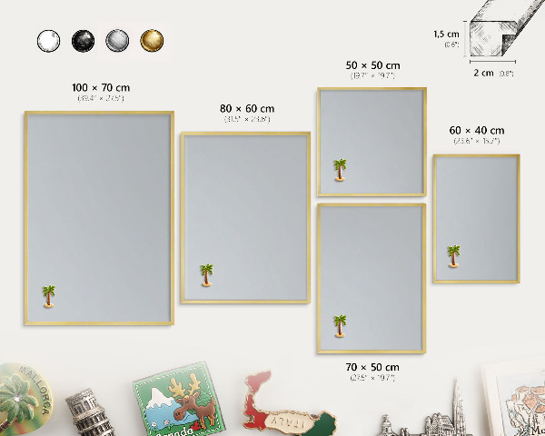 Magnetic board for magnets in a gold frame Light gray