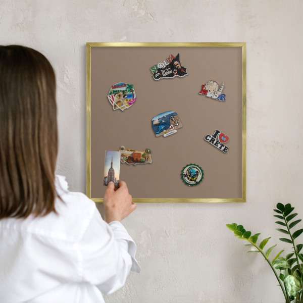 Metal magnet board with a gold frame Neutral brown