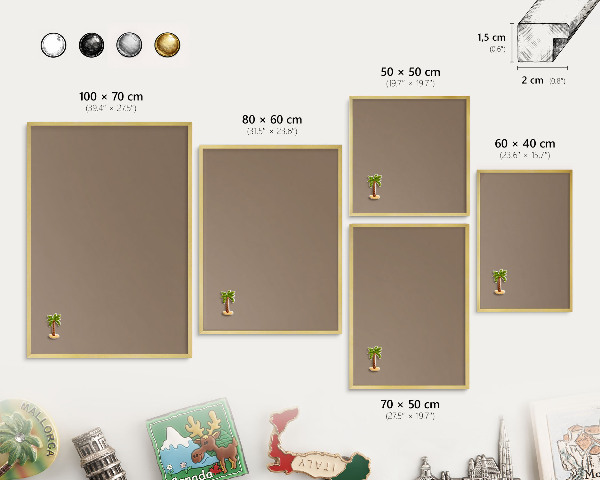 Metal magnet board with a gold frame Neutral brown