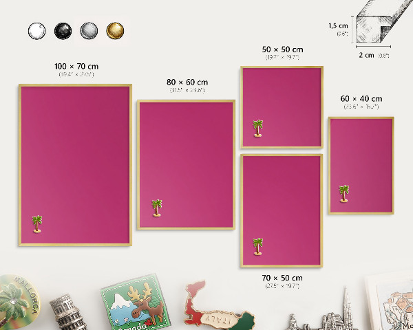 Magnetic board for magnets in a gold frame Intense pink