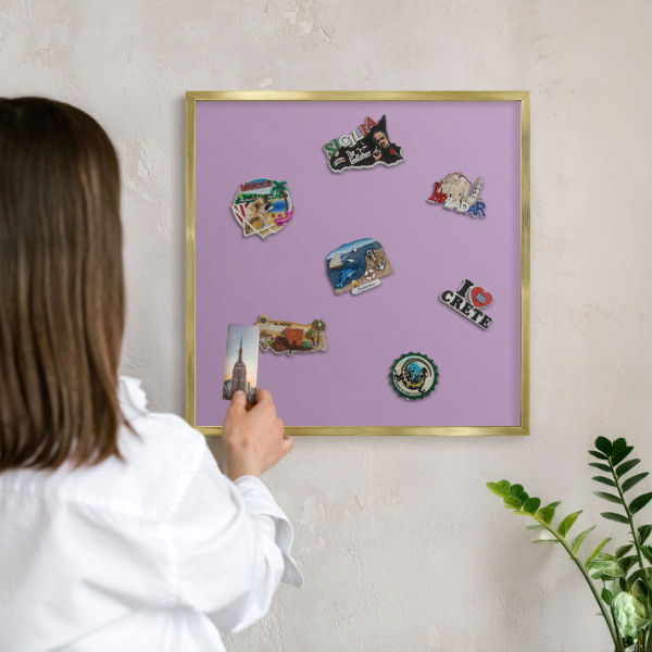 Metal magnet board with a gold frame Light purple