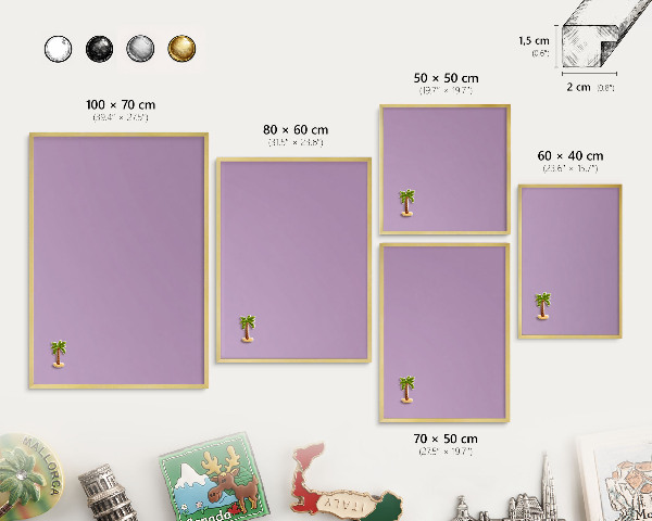 Metal magnet board with a gold frame Light purple