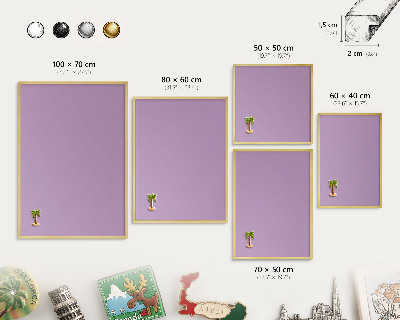 Metal magnet board with a gold frame Light purple