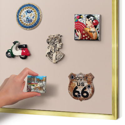 Metal magnet board with a gold frame Beige pink