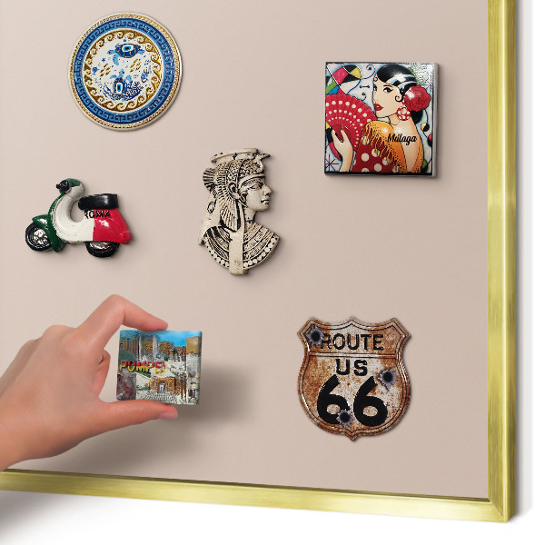 Metal magnet board with a gold frame Beige pink