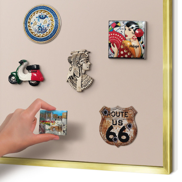 Metal magnet board with a gold frame Beige pink