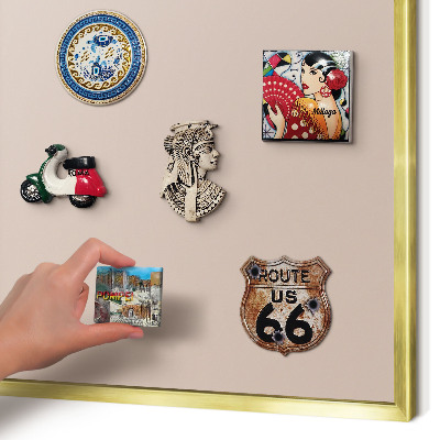 Metal magnet board with a gold frame Beige pink