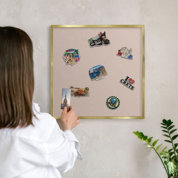Metal magnet board with a gold frame Beige pink
