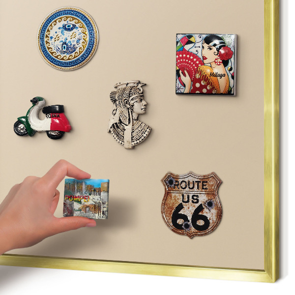 Metal magnet board with a gold frame Beige orange