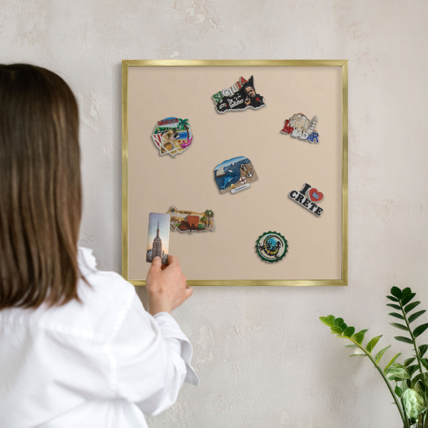 Metal magnet board with a gold frame Beige orange