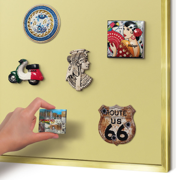 Magnetic board for magnets in a gold frame Vintage yellow