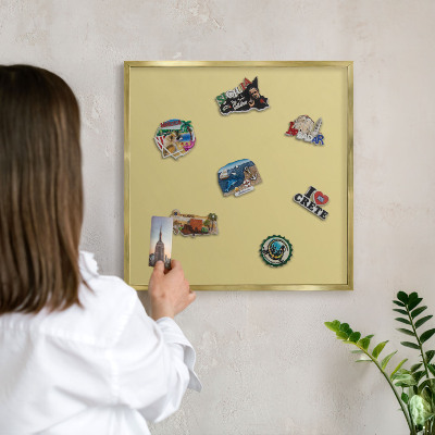 Magnetic board for magnets in a gold frame Vintage yellow