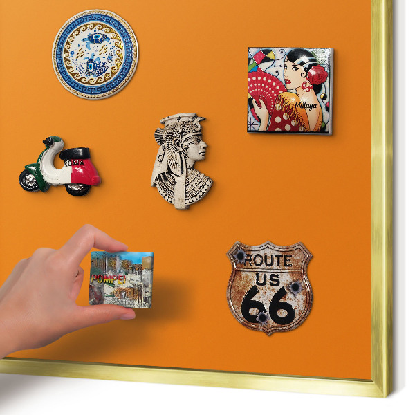 Metal magnet board with a gold frame Strong orange