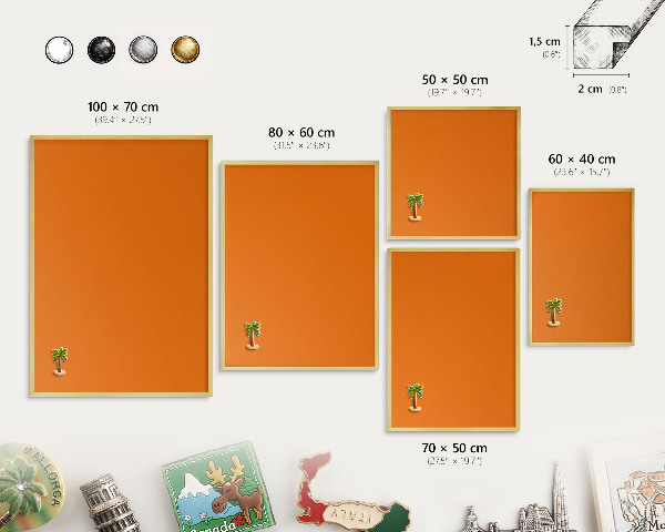 Metal magnet board with a gold frame Strong orange