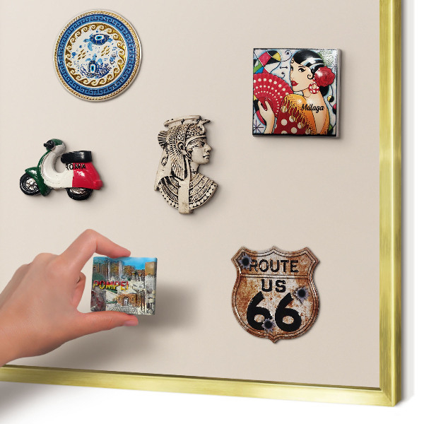 Metal magnet board with a gold frame Warm beige