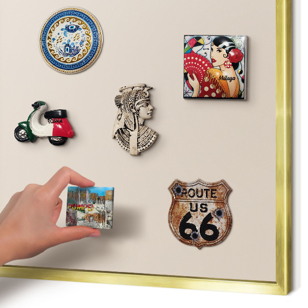 Metal magnet board with a gold frame Warm beige