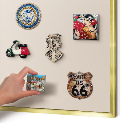 Metal magnet board with a gold frame Warm beige