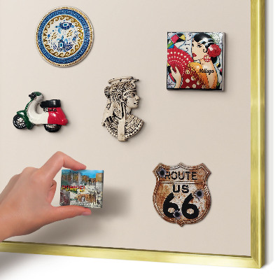 Metal magnet board with a gold frame Warm beige