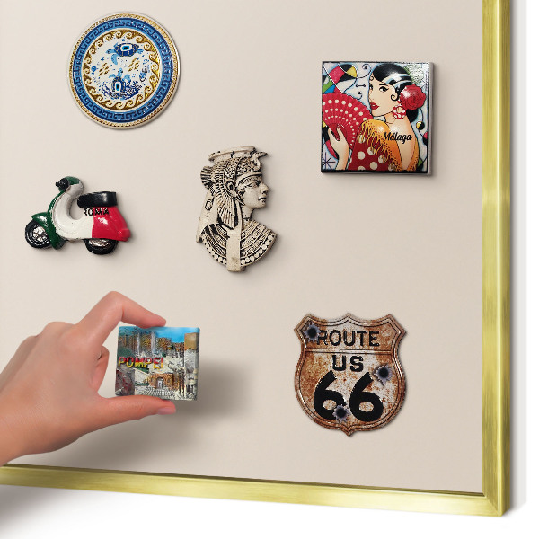Metal magnet board with a gold frame Warm beige