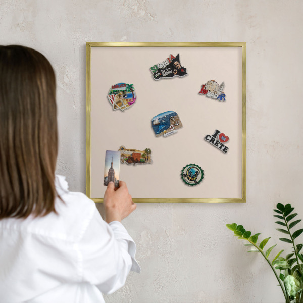 Metal magnet board with a gold frame Warm beige