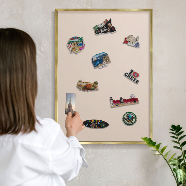 Metal magnet board with a gold frame Warm beige