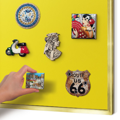 Metal magnet board with a gold frame Intense yellow
