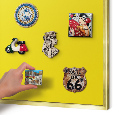 Metal magnet board with a gold frame Intense yellow