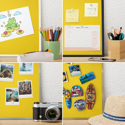 Metal magnet board with a gold frame Intense yellow
