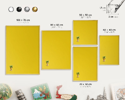 Metal magnet board with a gold frame Intense yellow