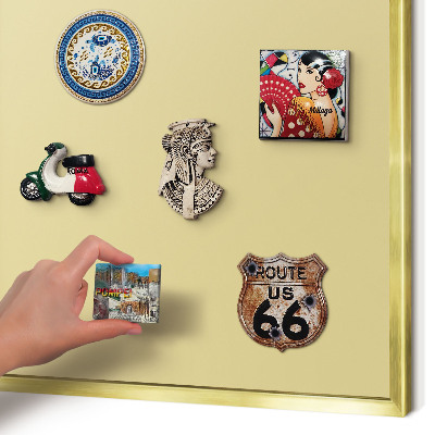 Magnetic board for magnets in a gold frame Beige-yellow
