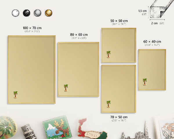 Magnetic board for magnets in a gold frame Beige-yellow