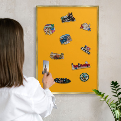 Metal magnet board with a gold frame Vivid orange