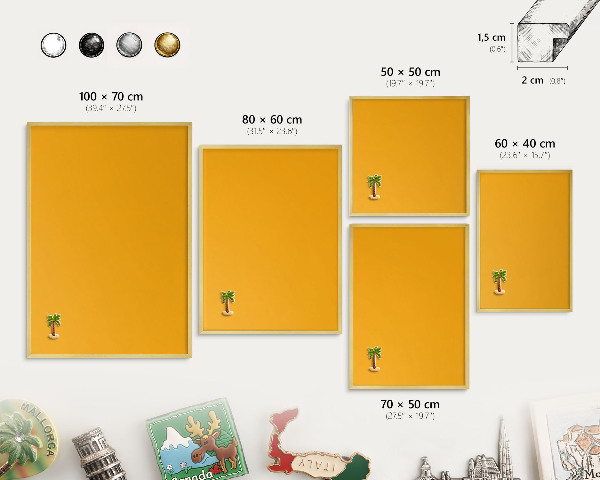 Metal magnet board with a gold frame Vivid orange